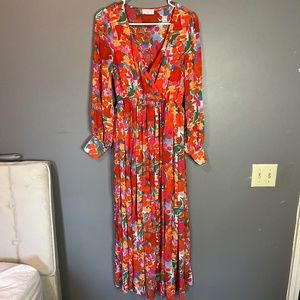 Pink Lily Floral Long Sleeve Dress Size S